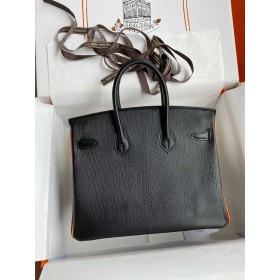 Hermes HSS Birkin 25 Bicolor Bag in Black and Orange Chevre Mysore Goatskin