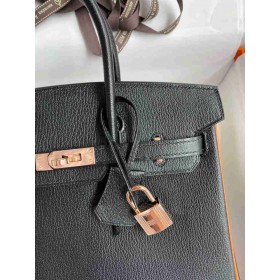 Hermes HSS Birkin 25 Bicolor Bag in Black and Orange Chevre Mysore Goatskin