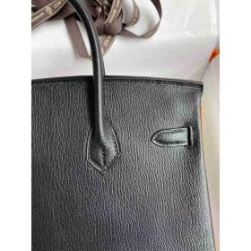 Hermes HSS Birkin 25 Bicolor Bag in Black and Orange Chevre Mysore Goatskin