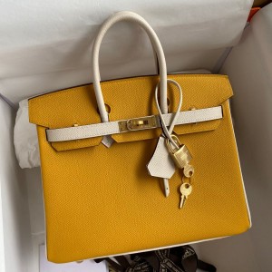 Hermes HSS Birkin 25 Bicolor Bag in Jaune dor and Craie Epsom Calfskin
