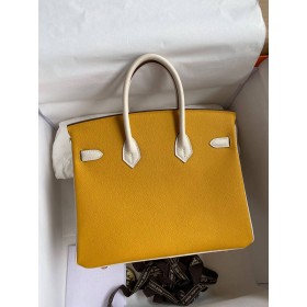 Hermes HSS Birkin 25 Bicolor Bag in Jaune dor and Craie Epsom Calfskin