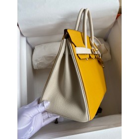 Hermes HSS Birkin 25 Bicolor Bag in Jaune dor and Craie Epsom Calfskin