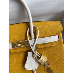 Hermes HSS Birkin 25 Bicolor Bag in Jaune dor and Craie Epsom Calfskin