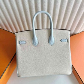 Hermes HSS Birkin 25 Bicolor Bag in Nata and Blue Brume Chevre Mysore Leather