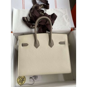 Hermes HSS Birkin 25 Sellier Bag in Craie and Gris Asphalt Epsom Calfskin