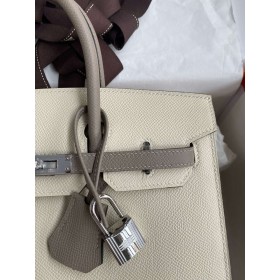 Hermes HSS Birkin 25 Sellier Bag in Craie and Gris Asphalt Epsom Calfskin