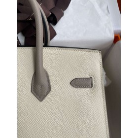 Hermes HSS Birkin 25 Sellier Bag in Craie and Gris Asphalt Epsom Calfskin