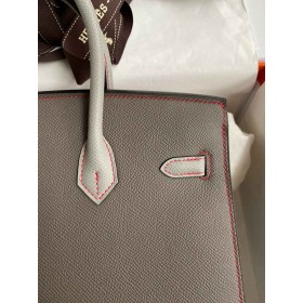 Hermes HSS Birkin 25 Sellier Bag in Etain and Gris Mouette Epsom Calfskin