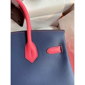 Hermes HSS Birkin 30 Bicolor Bag in Blue Saphir and Rose Lipstick Epsom Calfskin