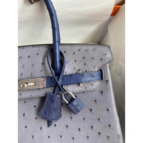 Hermes HSS Birkin 30 Bicolor Bag in Gris Agate and Blue Iris Ostrich Leather
