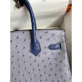 Hermes HSS Birkin 30 Bicolor Bag in Gris Agate and Blue Iris Ostrich Leather