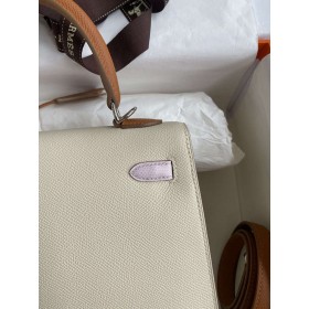 Hermes HSS Kelly 25 Sellier Bag in Craie/Gold/Mauve Pale Epsom Calfskin