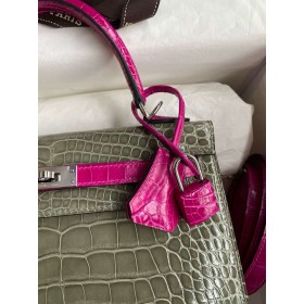 Hermes HSS Kelly 25 Sellier Bag in Taupe and Scheherazade Niloticus Crocodile Shiny Skin