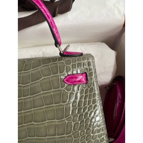 Hermes HSS Kelly 25 Sellier Bag in Taupe and Scheherazade Niloticus Crocodile Shiny Skin