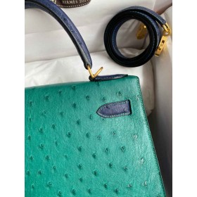 Hermes HSS Kelly 28 Bicolor Bag in Vert Vertigo and Blue Iris Ostrich Leather