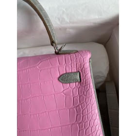 Hermes HSS Kelly 28 Retourne Bag in Pink and Grey Alligator Leather