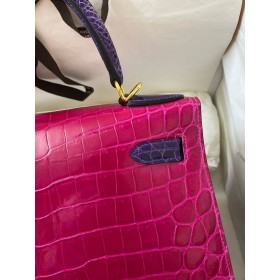 Hermes HSS Kelly 28 Sellier Bag in Scheherazade and Purple Niloticus Crocodile Shiny Skin