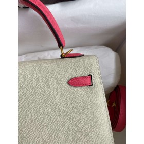 Hermes HSS Kelly Sellier 25 Bag in Craie and Rose Lipstick Epsom Calfskin
