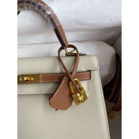 Hermes HSS Kelly Sellier 25 Bicolor Bag in Craie and Gold Epsom Calfskin