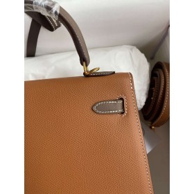 Hermes HSS Kelly Sellier 25 Bicolor Bag in Gold and Taupe Epsom Calfskin