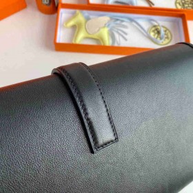 Hermes Jige Elan 29 Clutch Bag In Black Swift Calfskin
