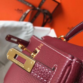 Hermes Kelly 20cm Bag In Bordeaux lemence Leather GHW
