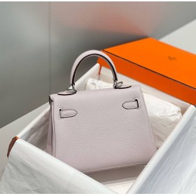 Hermes Kelly 20cm Bag In Mauve Pale Clemence Leather PHW