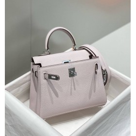 Hermes Kelly 20cm Bag In Mauve Pale Clemence Leather PHW