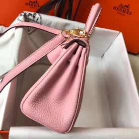 Hermes Kelly 20cm Bag In Pink Clemence Leather GHW