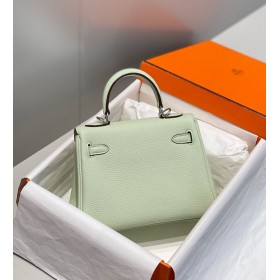 Hermes Kelly 20cm Bag In Vert Fizz Clemence Leather PHW