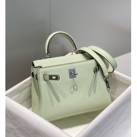 Hermes Kelly 20cm Bag In Vert Fizz Clemence Leather PHW