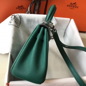 Hermes Kelly 20cm Bag In Vert Vertigo Clemence Leather PHW