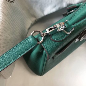 Hermes Kelly 20cm Bag In Vert Vertigo Clemence Leather PHW