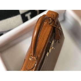 Hermes Kelly 25cm Handmade Bag In Brown Embossed Crocodile Leather