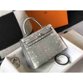 Hermes Kelly 25cm Handmade Bag In Ombre Embossed Natural Lizard