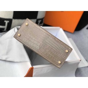 Hermes Kelly 25cm Handmade Bag In Taupe Embossed Crocodile Leather