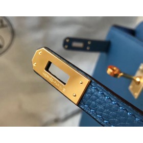 Hermes Kelly 25cm Retourne Bag In Agate Blue Clemence Leather