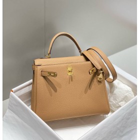 Hermes Kelly 25cm Retourne Bag In Chai Clemence Leather GHW