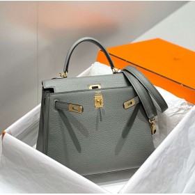 Hermes Kelly 25cm Retourne Bag In Gris Meyer Clemence Leather
