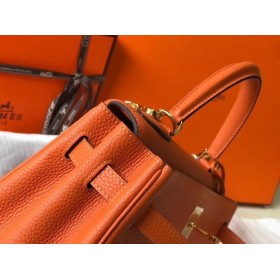 Hermes Kelly 25cm Retourne Bag In Orange Clemence Leather