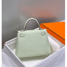 Hermes Kelly 25cm Retourne Bag In Vert Fizz Clemence Leather