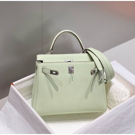 Hermes Kelly 25cm Retourne Bag In Vert Fizz Clemence Leather