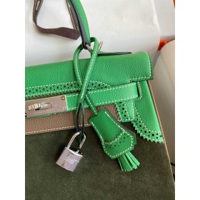 Hermes Kelly 28 Ghillies Grizzly Bag in Bambou Evercolor and Olive Veau Doblis