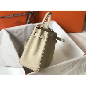 Hermes Kelly 28cm Bag In Beton Clemence Leather GHW