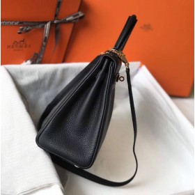Hermes Kelly 28cm Bag In Black Clemence Leather GHW