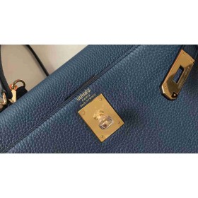 Hermes Kelly 28cm Bag In Blue Agate Clemence Leather GHW