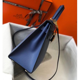 Hermes Kelly 28cm Bag In Blue Agate Epsom Leather GHW
