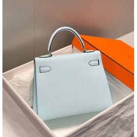 Hermes Kelly 28cm Bag In Blue Brume Epsom Leather PHW