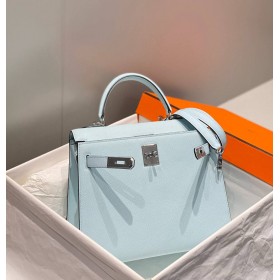Hermes Kelly 28cm Bag In Blue Brume Epsom Leather PHW