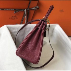 Hermes Kelly 28cm Bag In Bordeaxu Clemence Leather GHW